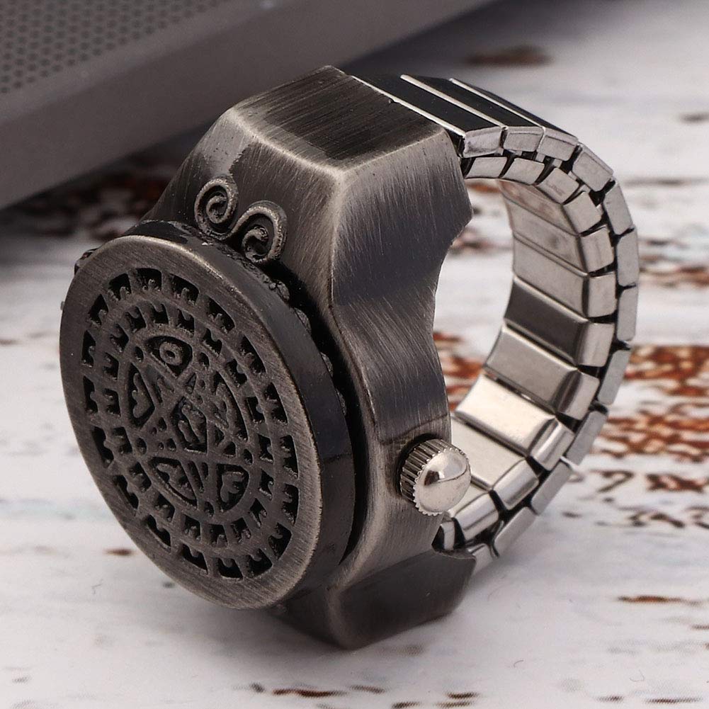 Pongnas Ringue de Bague, Doigt Ring Watch Vintage Quartz Quartz Horloge Horlogère de Doigt la Montre Rogne Flip Up Couvercle pour Les Hommes Mâles