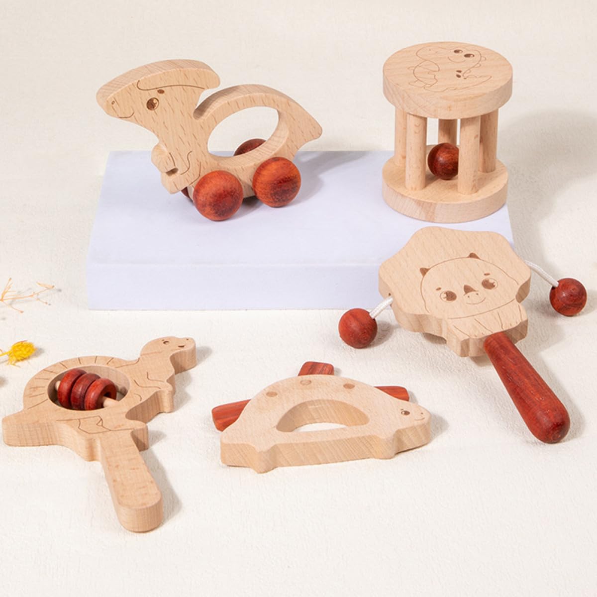 Sonaglio a Mano in Legno 5 Pezzi per Ragazzo Ragazza Beige | Gioco Musicale Leggero, per Party dei Ragazzo Ragazza, Allenamento della Presa