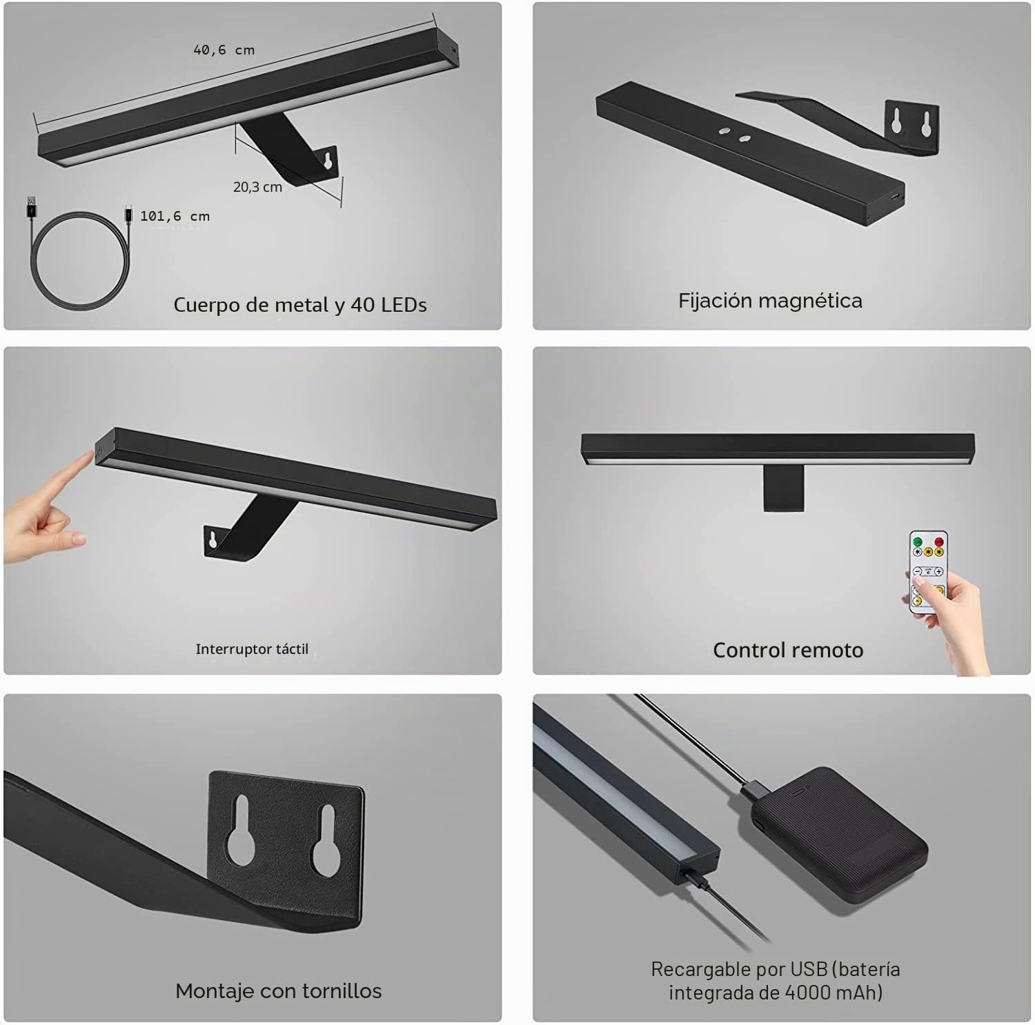 MIOBLUE Lámpara de imagen inalámbrica con mando a distancia, lámpara de fotos, 16 pulgadas recargable para dardos con 3 modos de iluminación para pintar, metal sólido