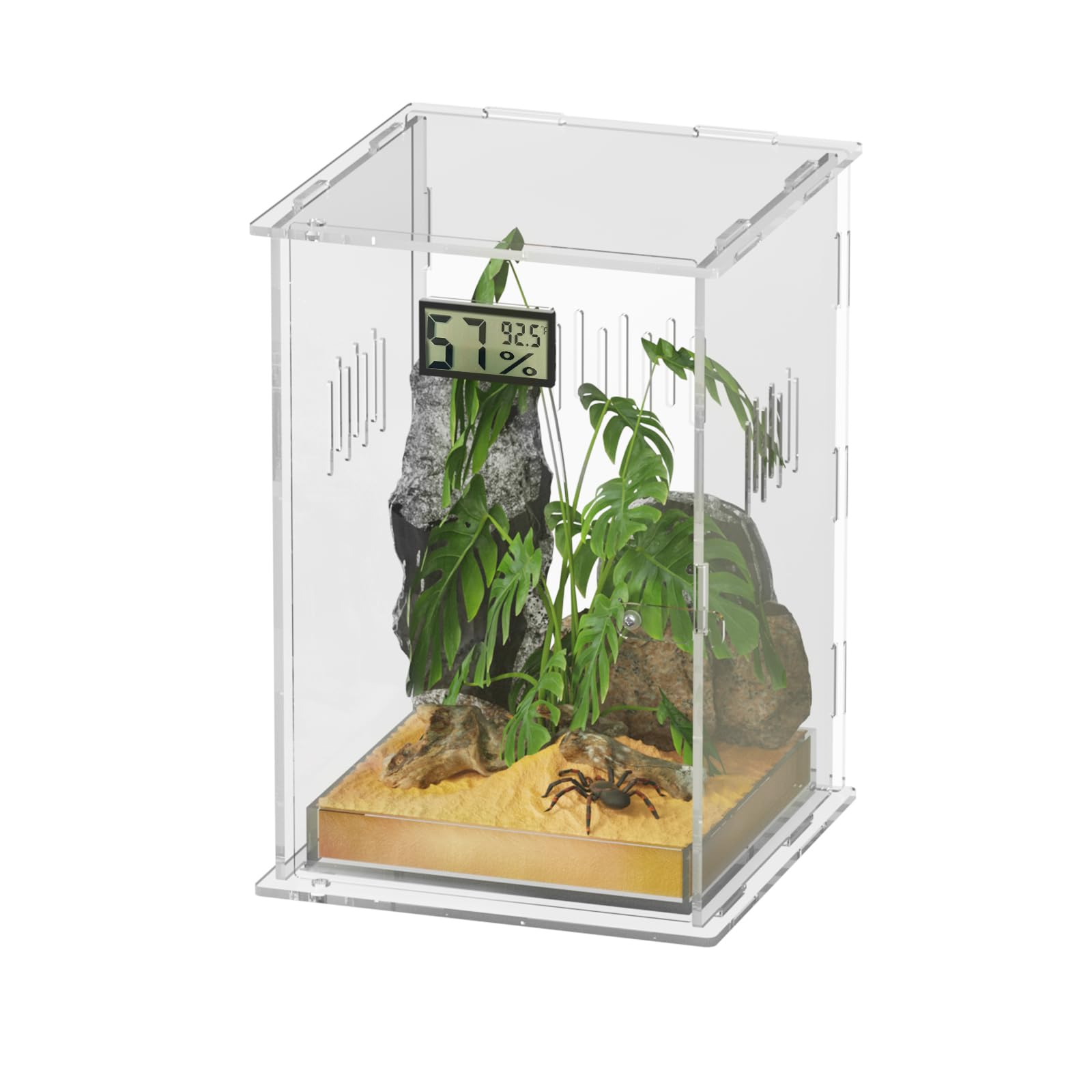 Reptilien-Terrarien, mit Temperatur-Hygrometer, 18 x 18 x 30 cm, Acryl, Reptilien-Zuchtbox, Terrarium, Käfig, Tank für kleine Reptilien, Insekten, Heimbüro, Arboreal groß