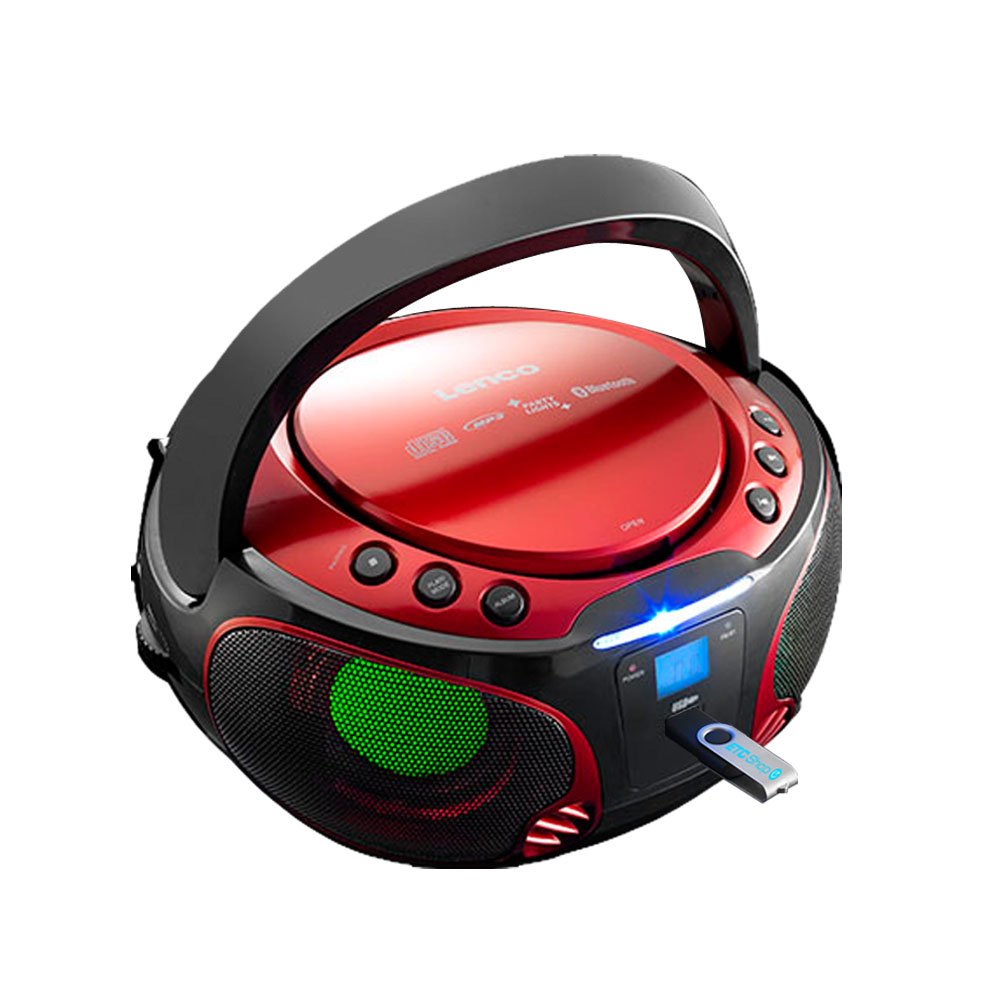 Lenco SCD-550 - CD-Player für Kinder - CD-Radio - Stereoanalage - Boombox - MP3 und USB Player - Bluetooth - 2 x 2 W RMS-Leistung - Party Lights - Rot