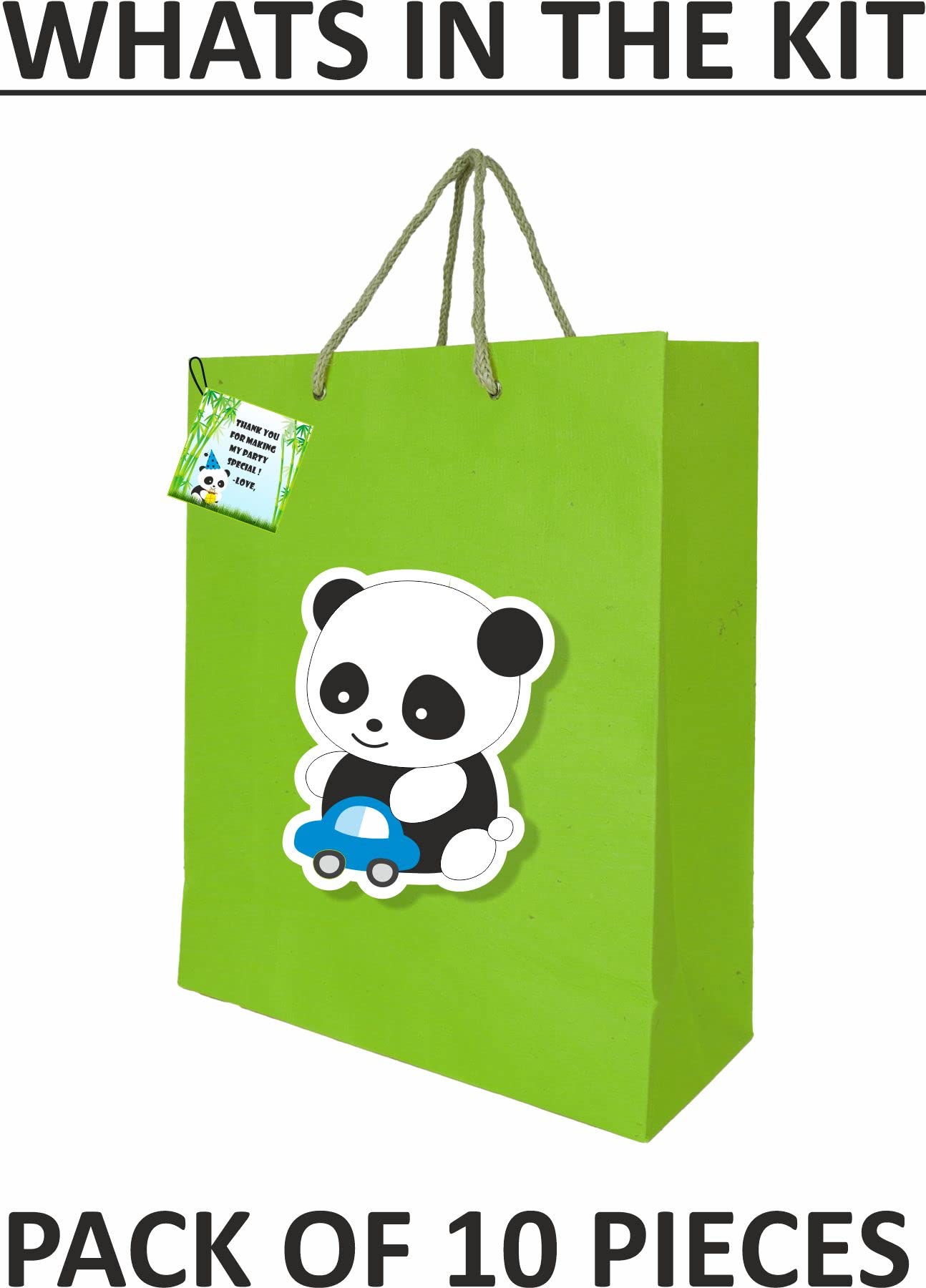 Untumble Sacchetti regalo di carta a tema panda per feste di compleanno, verdi, per bambini di dimensioni 27,9 x 22,9 cm (confezione da 10), perfetti per decorazioni di compleanno a tema panda