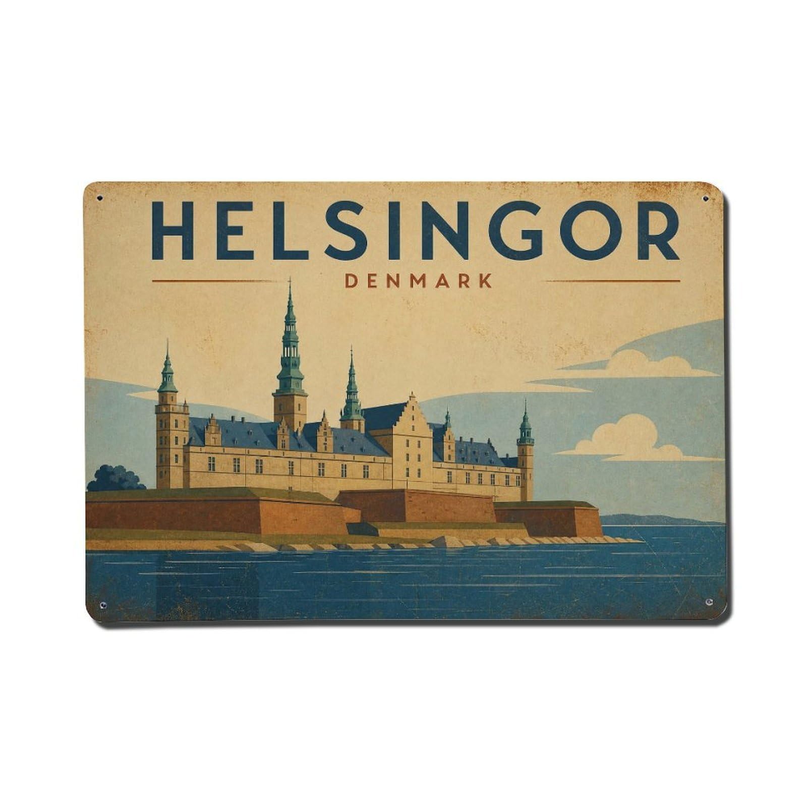 Metal Tin Sign Vintage Travel Denmark Helsingor