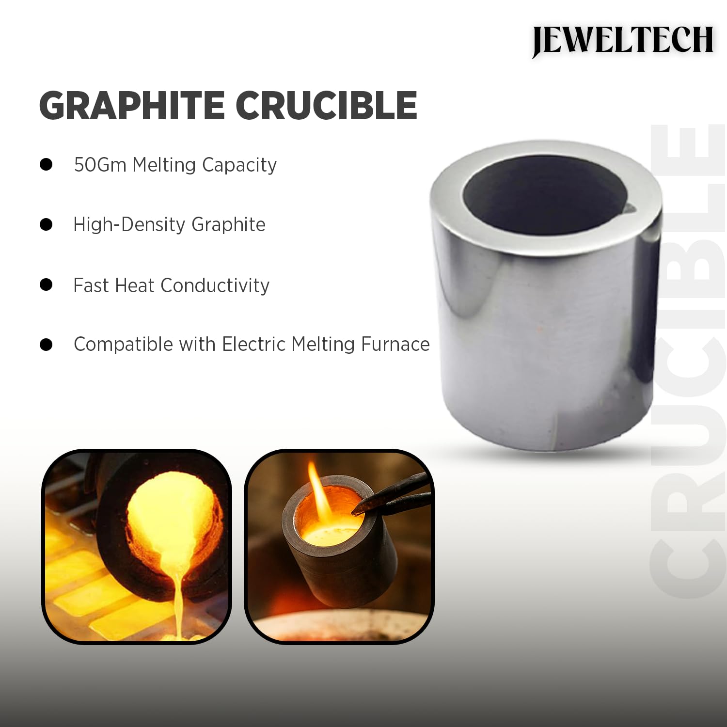 GRAPHITE CRUCIBLE CASTING, MELTING, REFINING GOLD, SILVER, COPPER, ALUMINIUM, 40X40MM 2