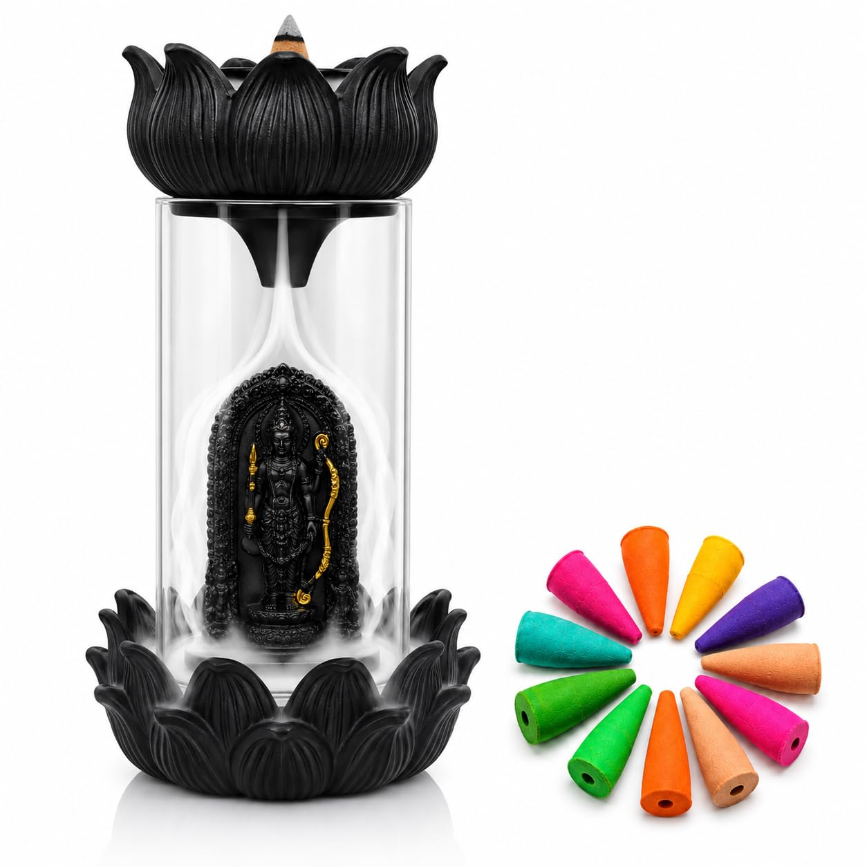 JoyBuddies Reverse Smoke Waterfall Incense Burner with Shri Ram 200 g - Image 1