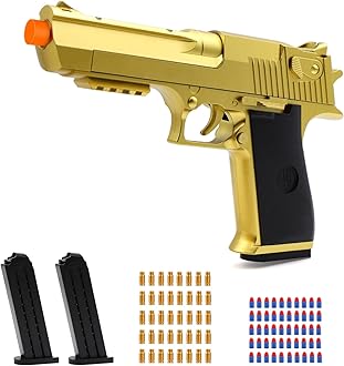 Trokiomi Gold Soft Bullet Toy Gun Shell Ejecting for Boys, Realistic Shooting Game Toy Pistol with 50 Foam Bullets, 40 Shells & 2 Clips, Ideal Christmas Birthday Gift for Boys Adults