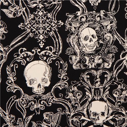 Skull Heavy Oxford Fabric Black Skullduggery Alexander Henry (per 0.5 Yard Multiples)
