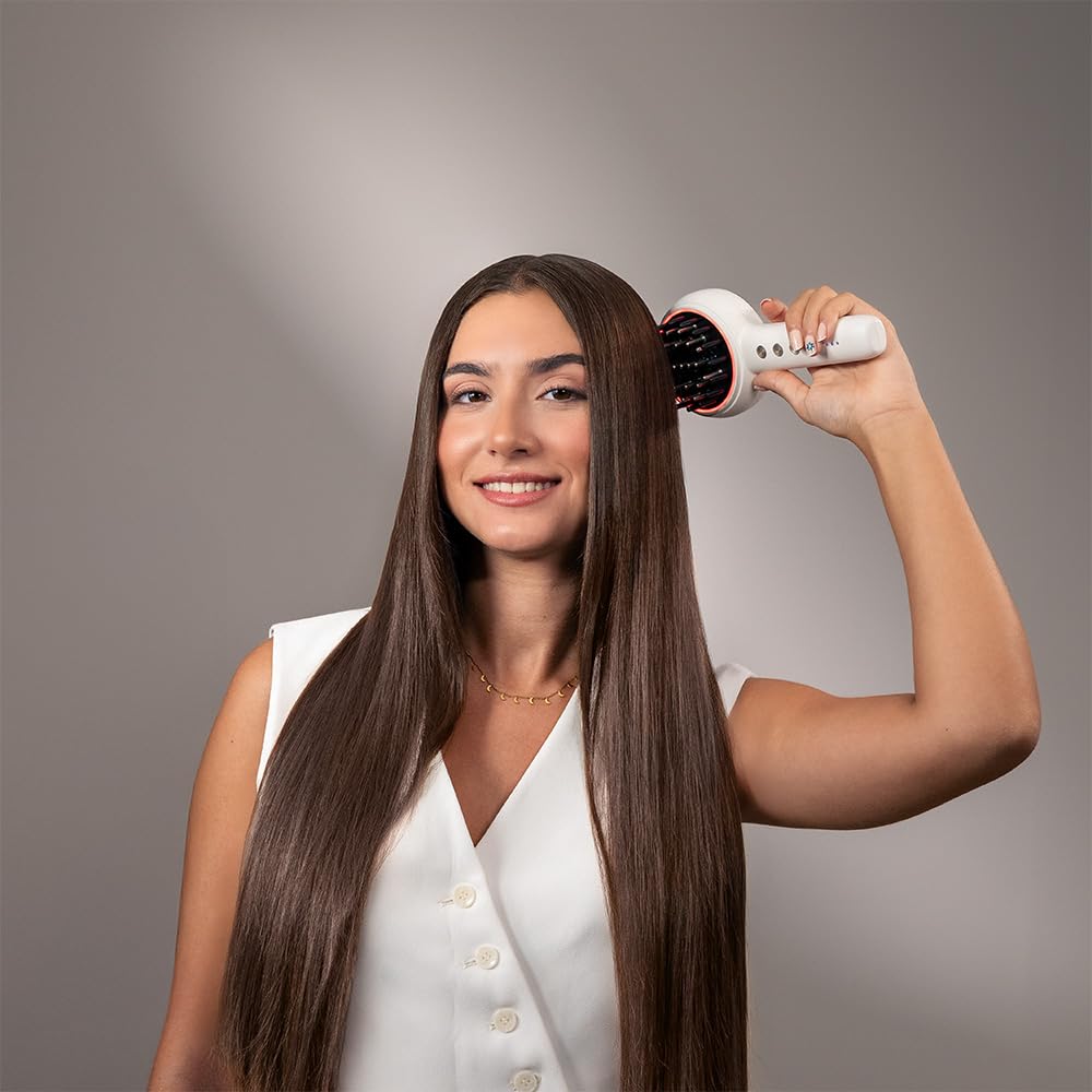 Cecotec Spazzola riparatrice con microcorrenti EMS, luce LED rossa e blu HairCare Revitalize TotalCare. Applicatore di siero e 5 livelli, nutre, rassoda e rafforza i capelli dalla radice