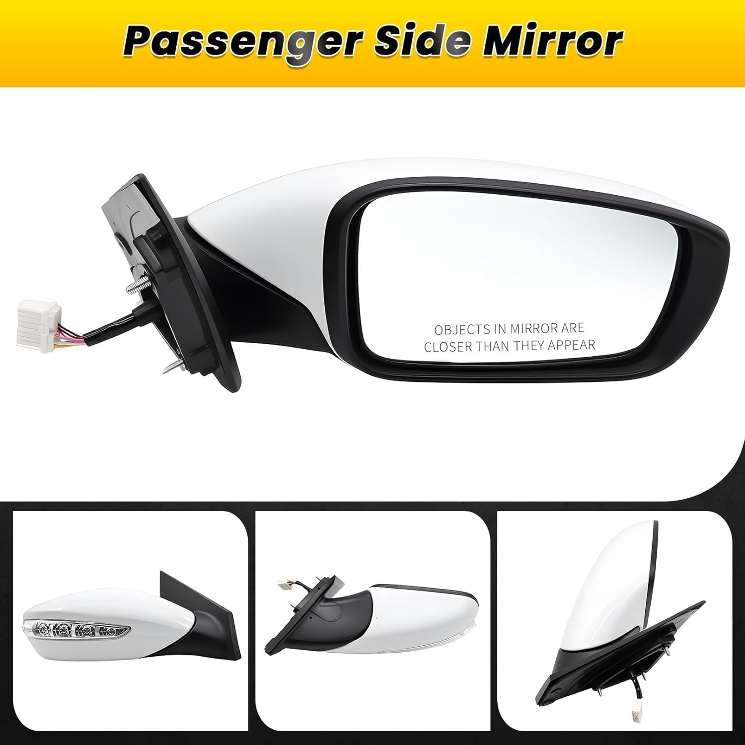 Passenger Side Mirror Assembly 7Pins Compatible with 2011-2014 Sonata with Heated Turn Signal Power Glass Manual Folding White 87620-3Q110 HY1321168 (Right)