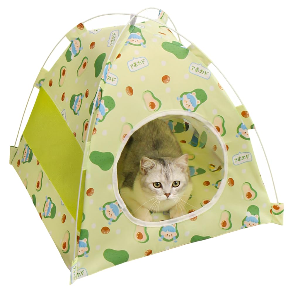 Summer Cat Tent House, Cute Semi Enclosed Pet Bed with Breathable Mesh, Waterproof Outdoor Dog House for Small Dogs Foldable Portable Kennel