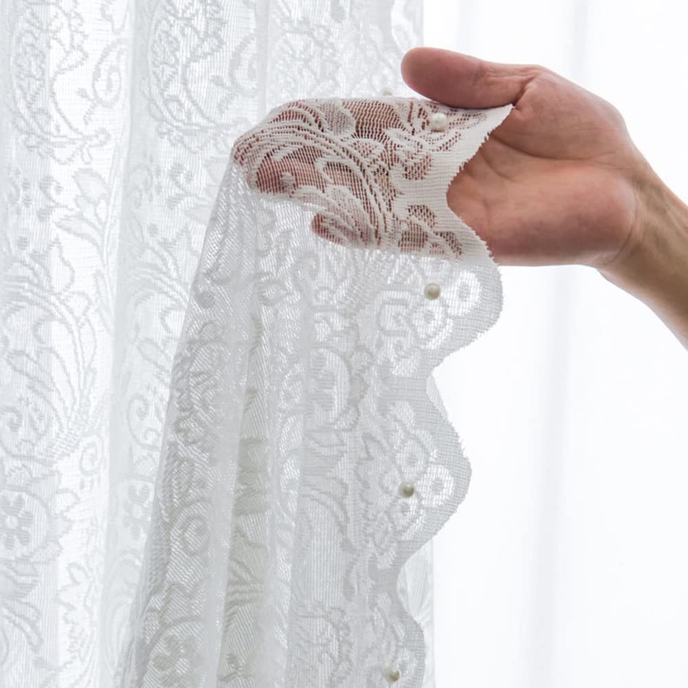 Rideau en Dentelle à Broderie Florale Blancs De 55 Pouces De Long, Rideaux Voilés à Glissière, Rideaux De Fenêtre Filtrant La Lumière pour Le Salon Et La Chambre à Coucher, 2 Panneaux.