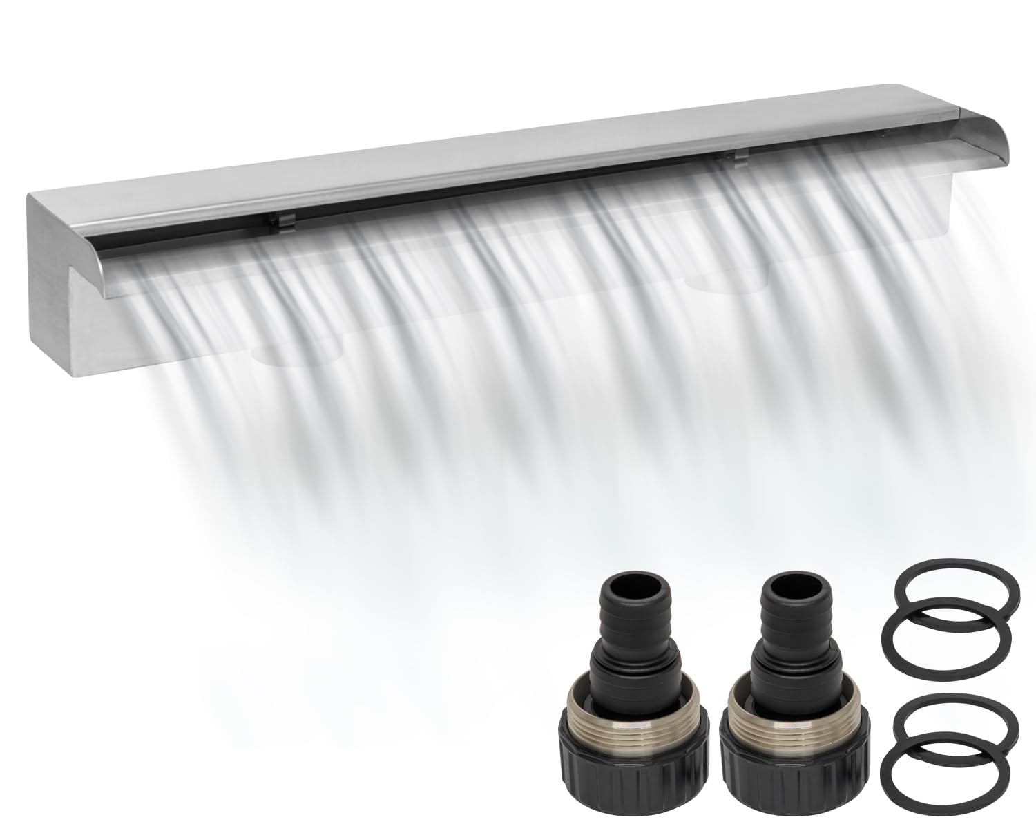 Woodside Stainless Steel Waterfall Fountain, Pond/Pool Rectangular Cascade Water Feature, 60cm