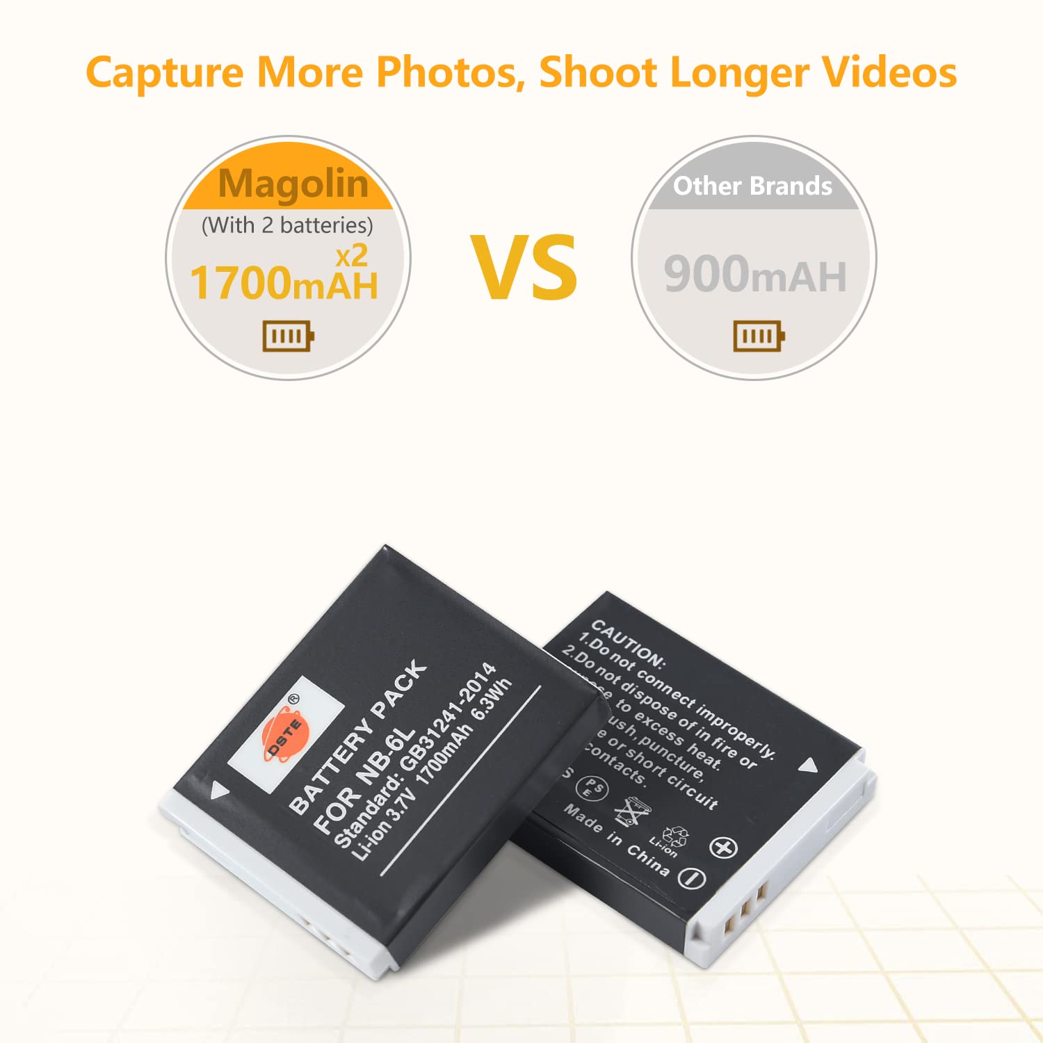 DSTE Lot De 2 Batteries NB-6L / NB-6LH 1700mAh - Compatibles Canon PowerShot SX SX HS IS ELPH SD