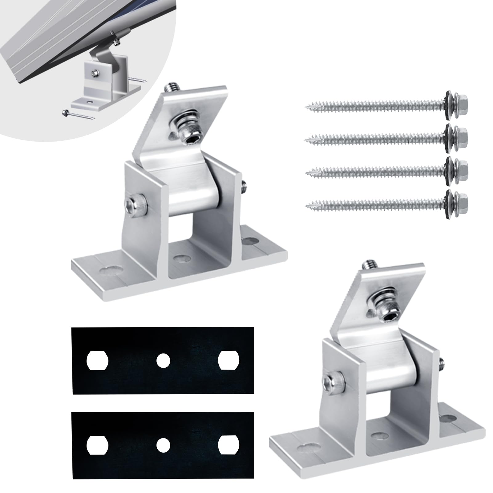 Karidge Solar Panel Brackets, 2 Pack Adjustable Solar Panel Mount, Tilt Angle 10°-60° Flat Roof Mount Holder, RV Solar Panel Mounts Clamp, Solar Panel Roof Panel Stand