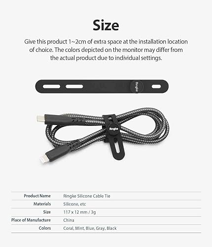 Miniatura 8 de Ringke Sujetacables de silicona gestión de cables reutilizables Organizador de cables flexible, longitud ajustable, clips de cable duraderos de