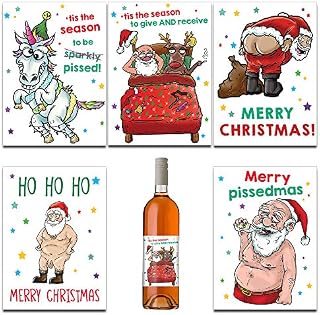 Christmas Wine Bottle Labels 10 Pack 5 Designs 2 x Each Design