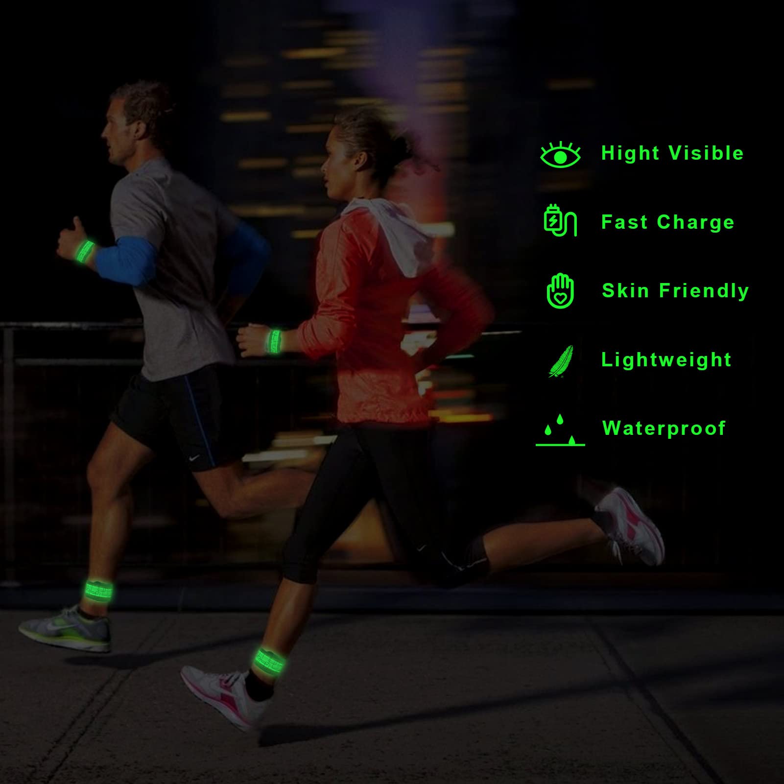 Braccialetto di sicurezza con luci a LED, confezione da 2 pezzi, ricaricabili, per caviglie e braccioli, per bambini, riflettenti, ad alta visibilità, per ciclismo, passeggiate, jogging, corsa