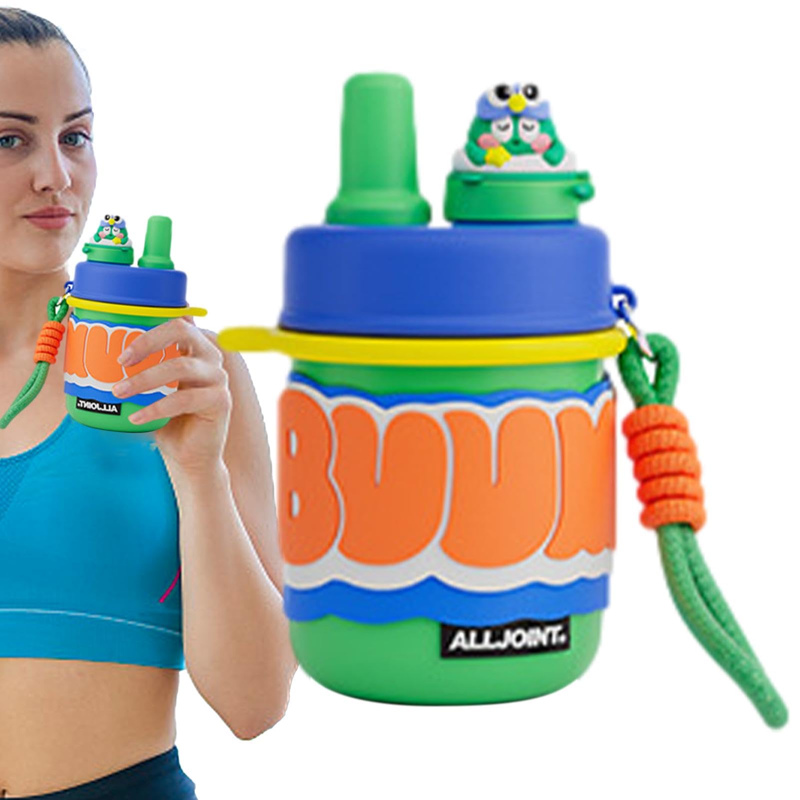 Botella de agua de dibujos animados para niños, botella de agua de | dibujos animados con pajita - Botella aislada de agua de dibujos animados de 420 ml con pajita - Taza de agua deportiva de
