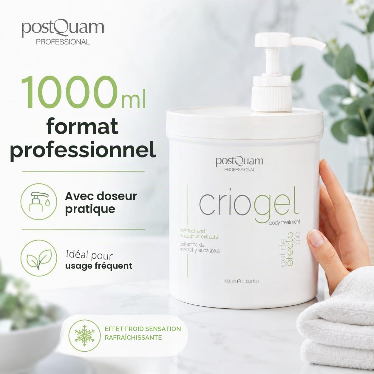 PostQuam Criogel crème corporelle effet froid raffermissante lissante gel rafraîchissant jambes lourdes 1000 ml