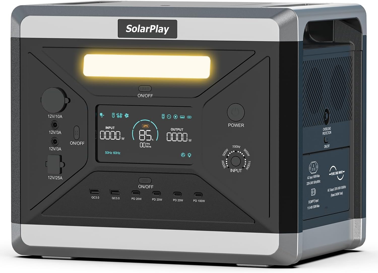 SolarPlay Q2501 Tragbare Powerstation, Solar Generator 2160Wh LiFeP04-Akku mit 2X 2400W AC 4800W Peak),100W USB-C Ausgang, 230V,1.5h Vollladen, Power Station für Camping/Wohnmobil/Notfall