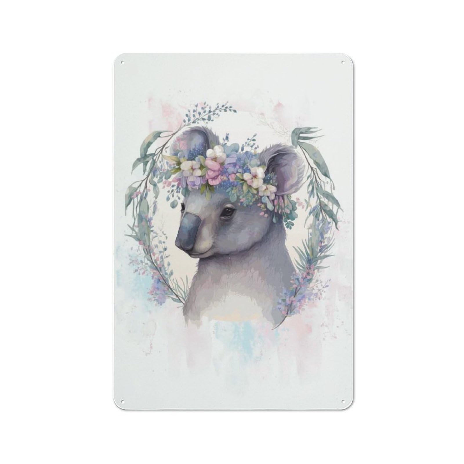 Junmoney Style-16 Clean Industrial Watercolor Koala Painting Industrial Metal Sign 30X20cm, Studio Wall Art For Loft, Studio, Office Or Creative Room