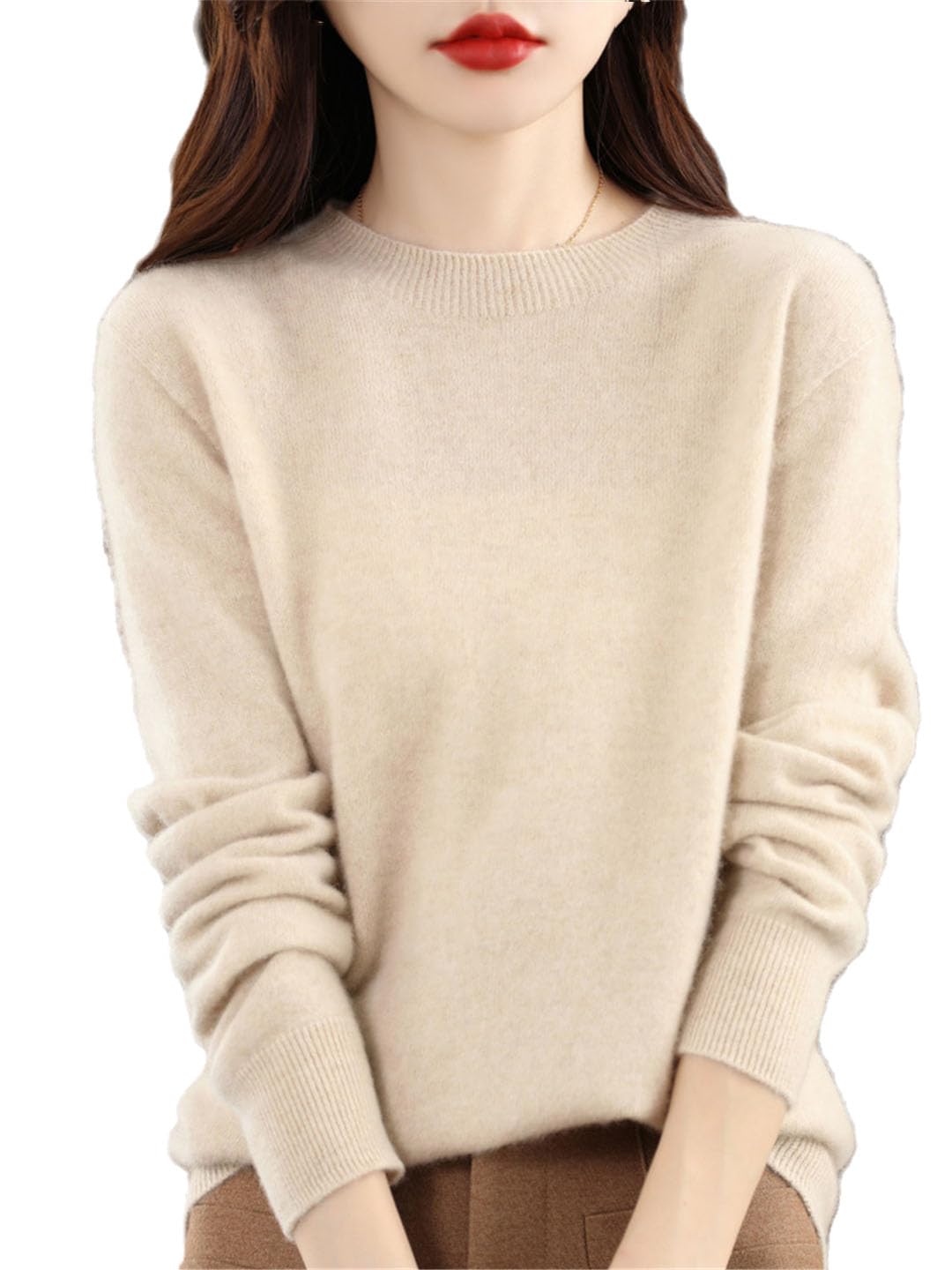 Suéter De Lana De Punto Acanalado para Mujer, Cuello Redondo, Manga Larga, Jersey