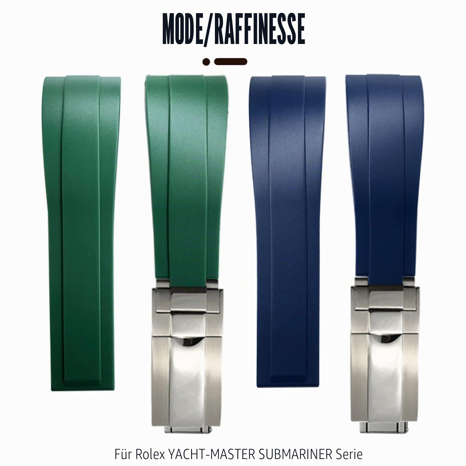 20 mm 21 mm Gummi-Uhrenarmband für Rolex Daytona Submariner GMT Yacht-Master Oysterflex Silikonarmband Faltschnalle Armbänder (Farbe: Schwarz ohne Schnalle, Größe: 20 mm)