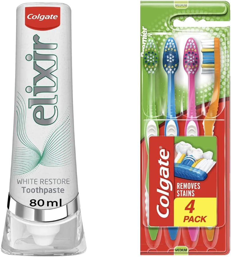 Colgate Elixir White Restore Toothpaste&Colgate Toothbrush Premier Clean 4 Pack BigaMart