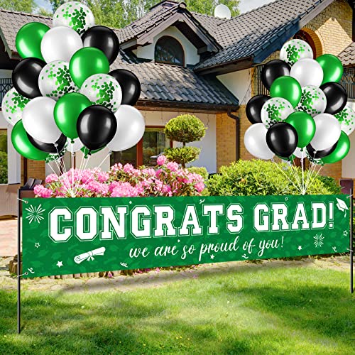 Image of 37Pcs Graduation Banner Balloon Decorations Class of 2026, Congrats Grad Banner Yard Outdoor Decorations, Graduation Balloons Banner Set for High School College Graduation Party Supplies, Green