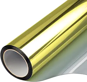 Window Privacy Film One Way Daytime Mirror Tint Treatments UV Heat Control Vinyl Stickers Sun Block Glass Paper Door Covering Reflective,Gold Silver,17.5 Inch x 15.7 Feet