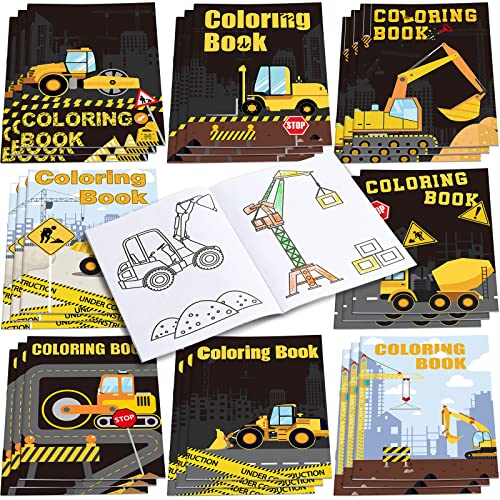 24 Libri da Colorare con Camion da Costruzione Bomboniere per Festa di Compleanno Libretti da Colorare per Bambini Inclusi Autocarri con Cassone Ribaltabile Escavatore Gru Trattori