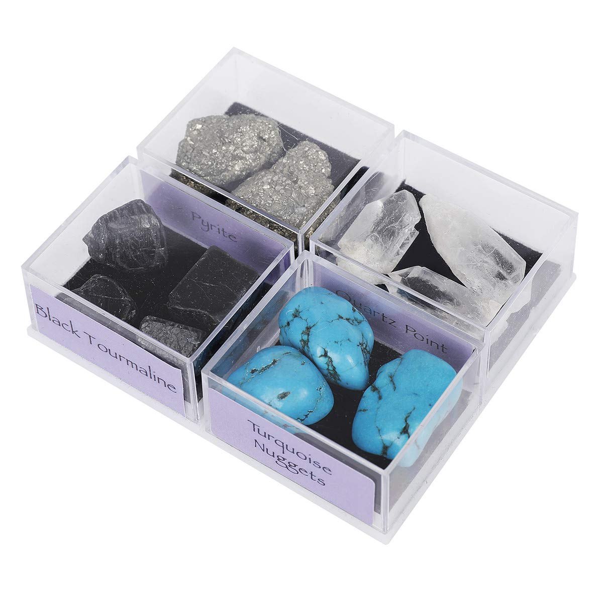 CXD-GEMNatural Crystal Gemstone Box Collection Set of 4 Irregular Rock Stone Display Box