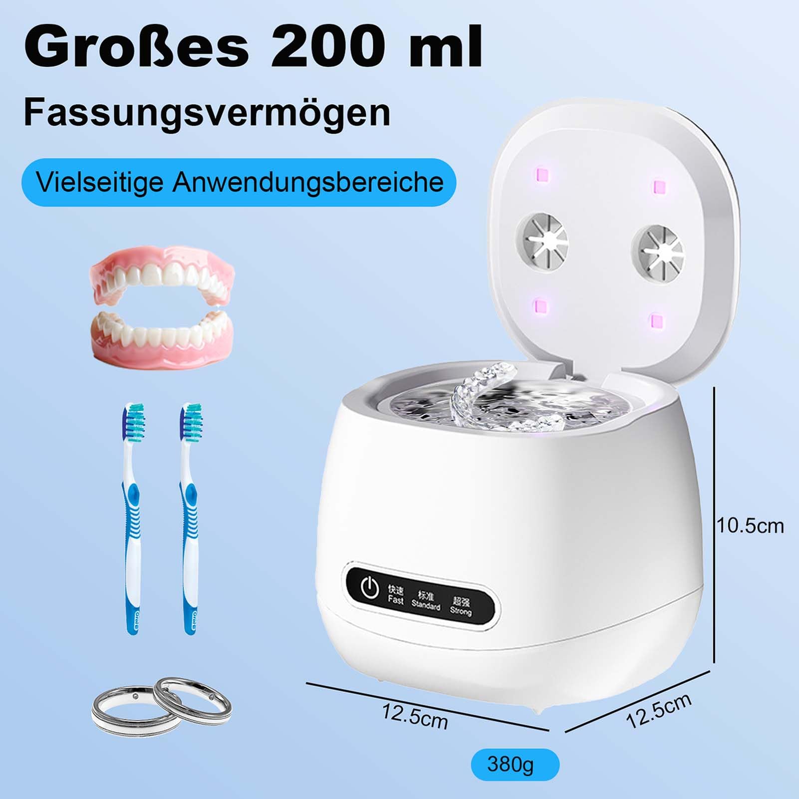 Appareil de nettoyage à ultrasons 48 000 Hz, nettoyeur à ultrasons avec lampe UV, bain à ultrasons, nettoyeur de gouttières, rainure intérieure en acier inoxydable pour prothèses dentaires, rétentions