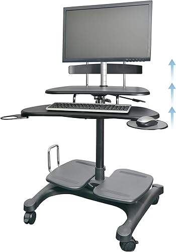 Miniatura 2 de Kantek Soporte móvil de altura ajustable (31 a 44.5 pulgadas), estación de trabajo para computadora portátil, bandeja para teclado, bandeja para