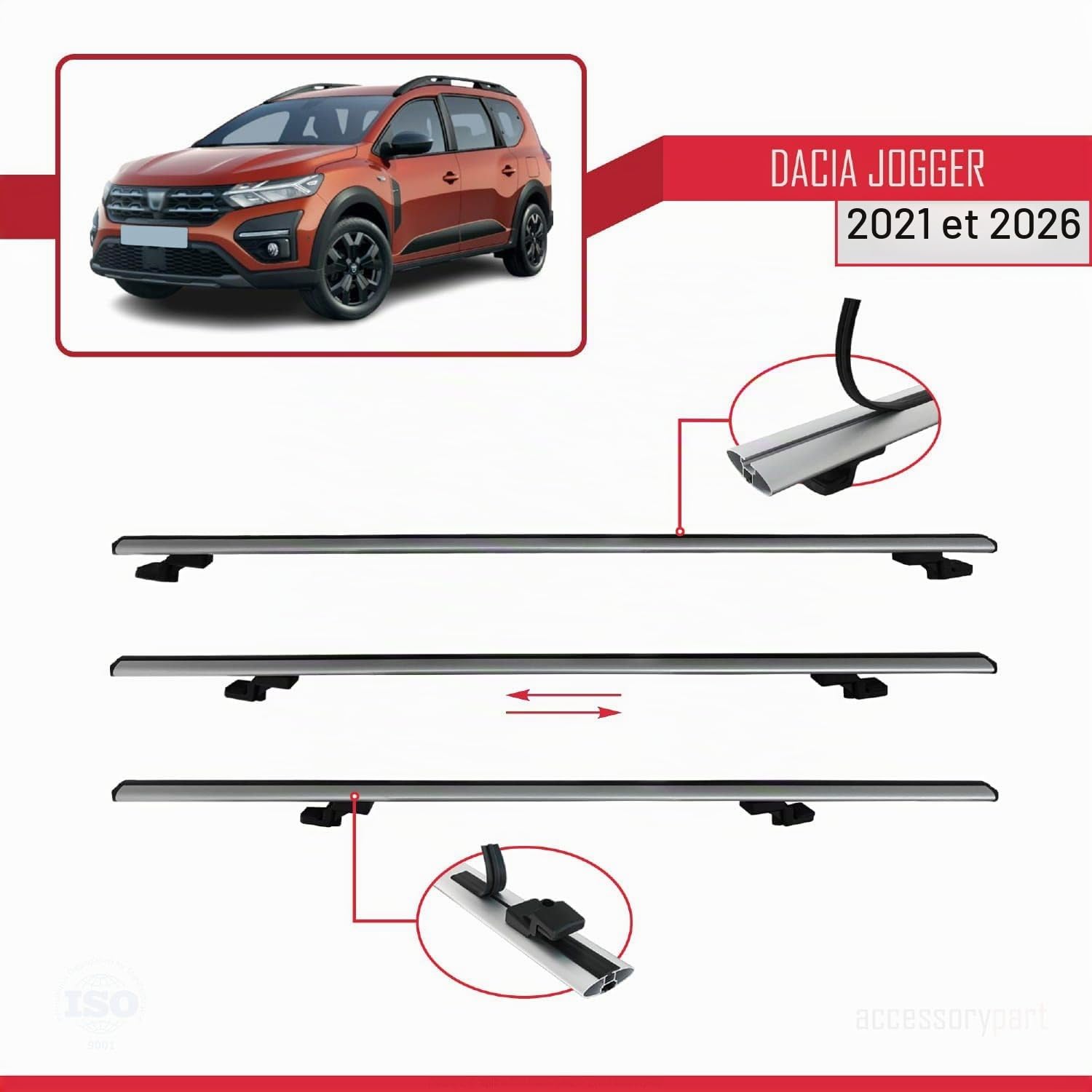 Compatible avec Dacia Jogger 2021-2024 BASIC Model Universel Barres de Toit Railing Porte-Bagages de Voiture Gris Aluminium 2 Barres