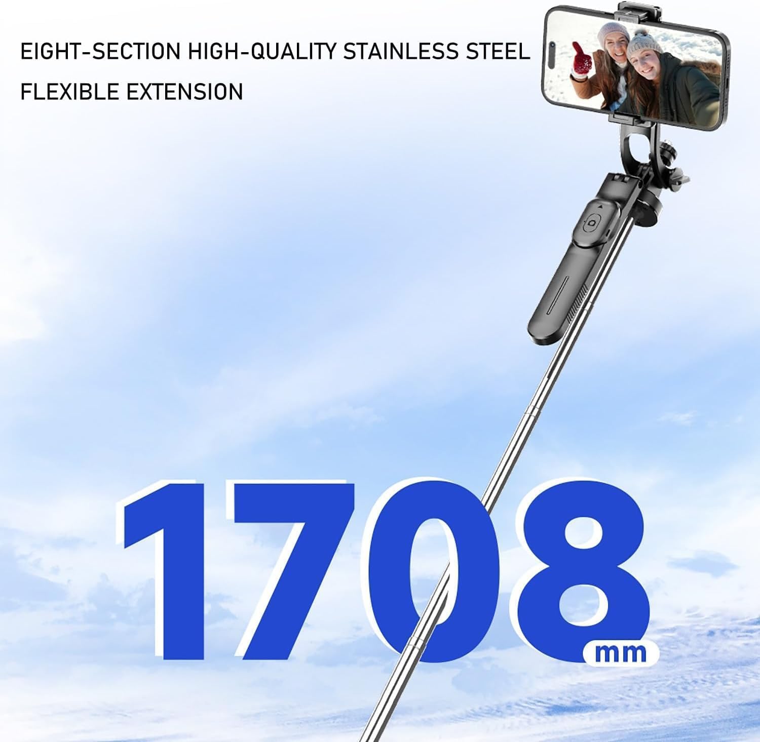 Trípode Gimbal Estabilizador 2 en 1 para Móvil, Palo Selfie 360° Antivibración Repartir Cada Movimiento, Plegable Robusto Estabilidad Sólida, Negro