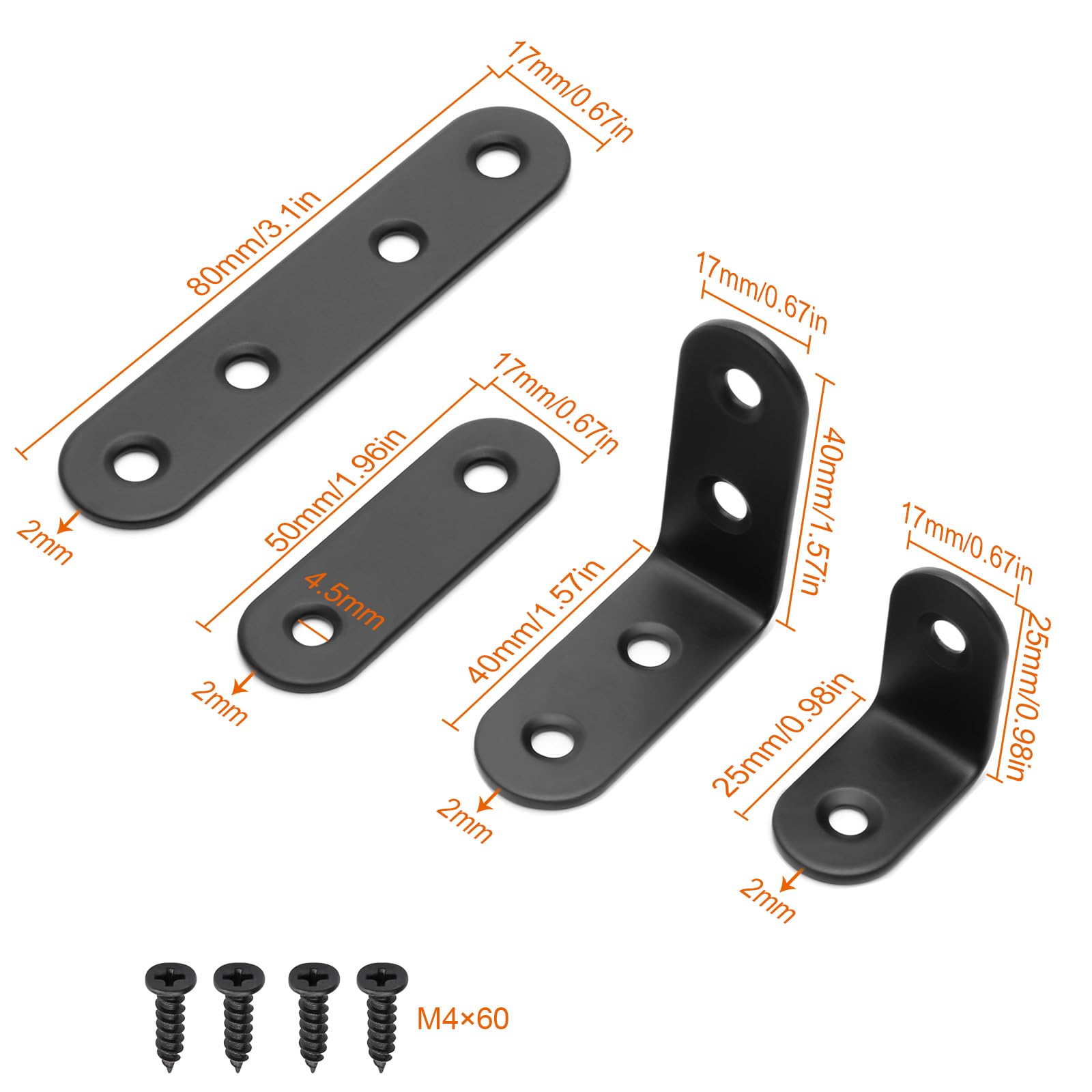10 Pcs Corner Brackets and 10 Pcs Long Flat Straight Brace Brackets - Image 2