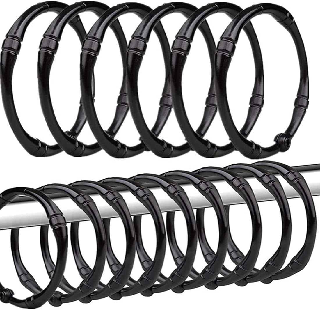 Shower Curtain Rings,15 Pack Black Shower Curtain Rings Rustproof