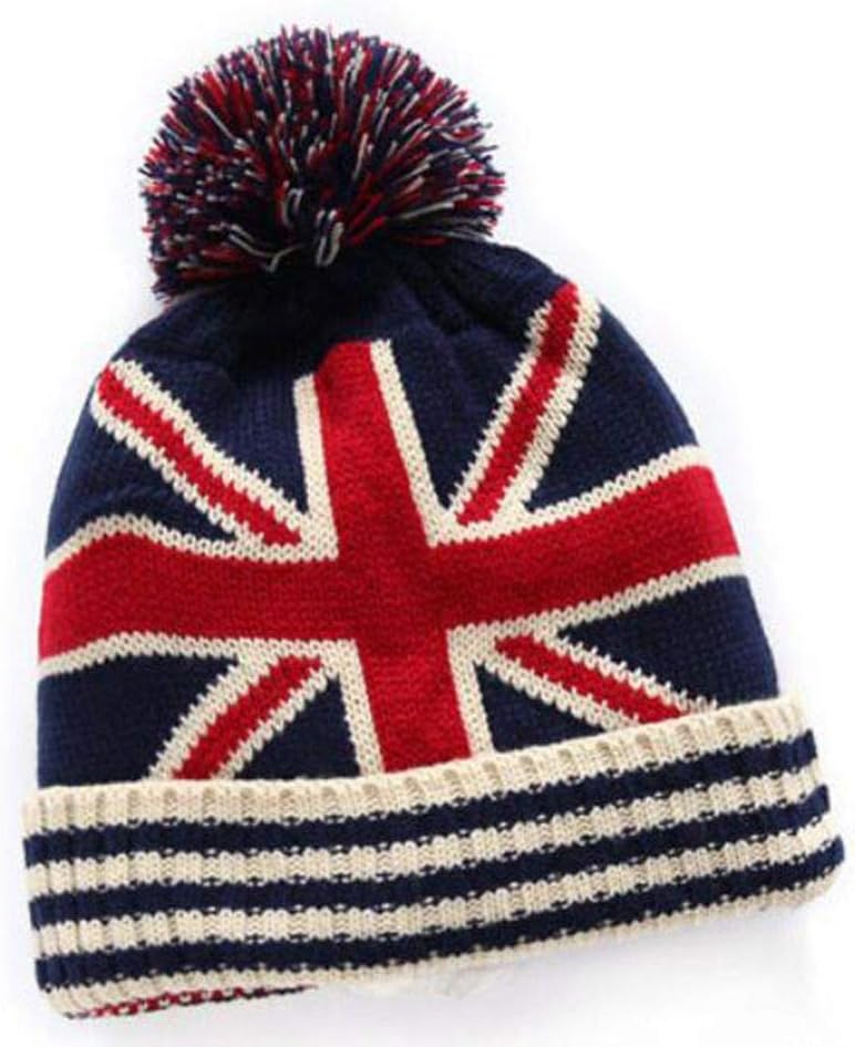 JUSTSWAG S Forever Adult Winter Warm Cable-Knit Caps Pom-Pom Wool Beanie Knitted Hats (British Flag)