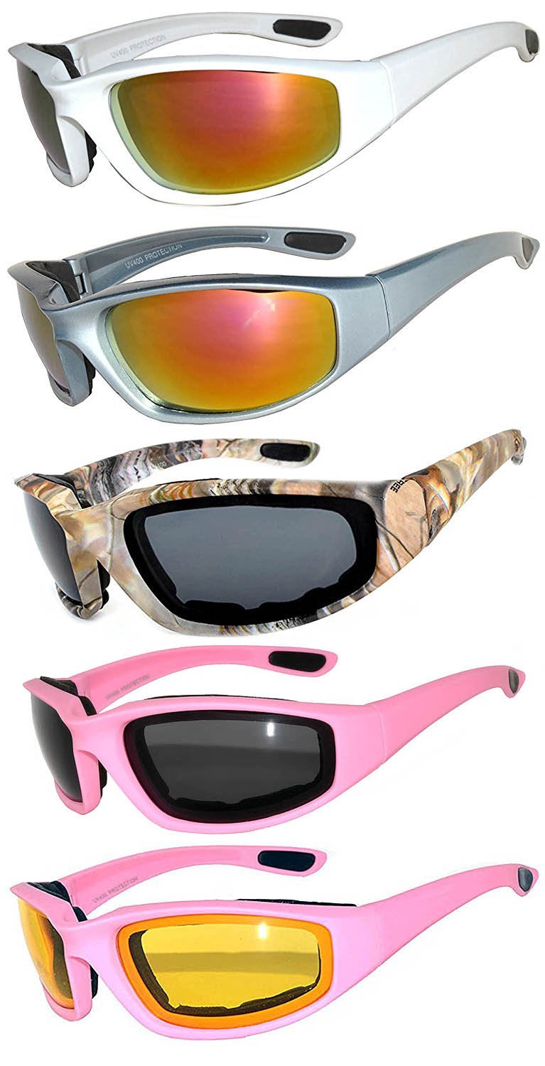 OWL Motorcycle Riding Sport Sunglasses Assorted Color Multipacks, Unisex Foam Padded Wind Blocking Glasses UV400 Protection