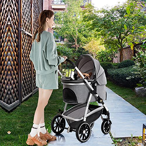 Kenyone Pet Stroller, 3 in 1 Multifunction Pet Travel System 4 Wheels Foldable Aluminum Alloy Frame Carriage for Small… - Image 8