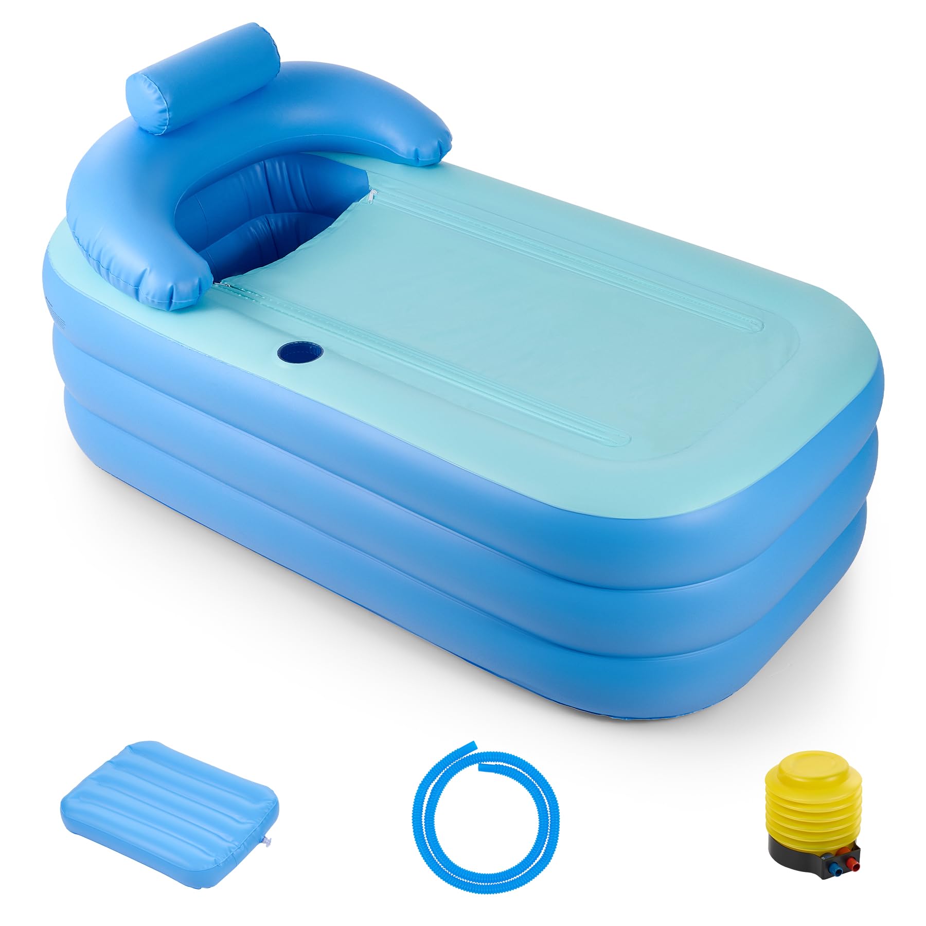 CO-Z Baignoire Gonflable Pliable Portable pour Adultes en PVC, 160x84cm Capacité 220kg, avec Couvercle Détachable Porte-Gobelet Pompe à Pied