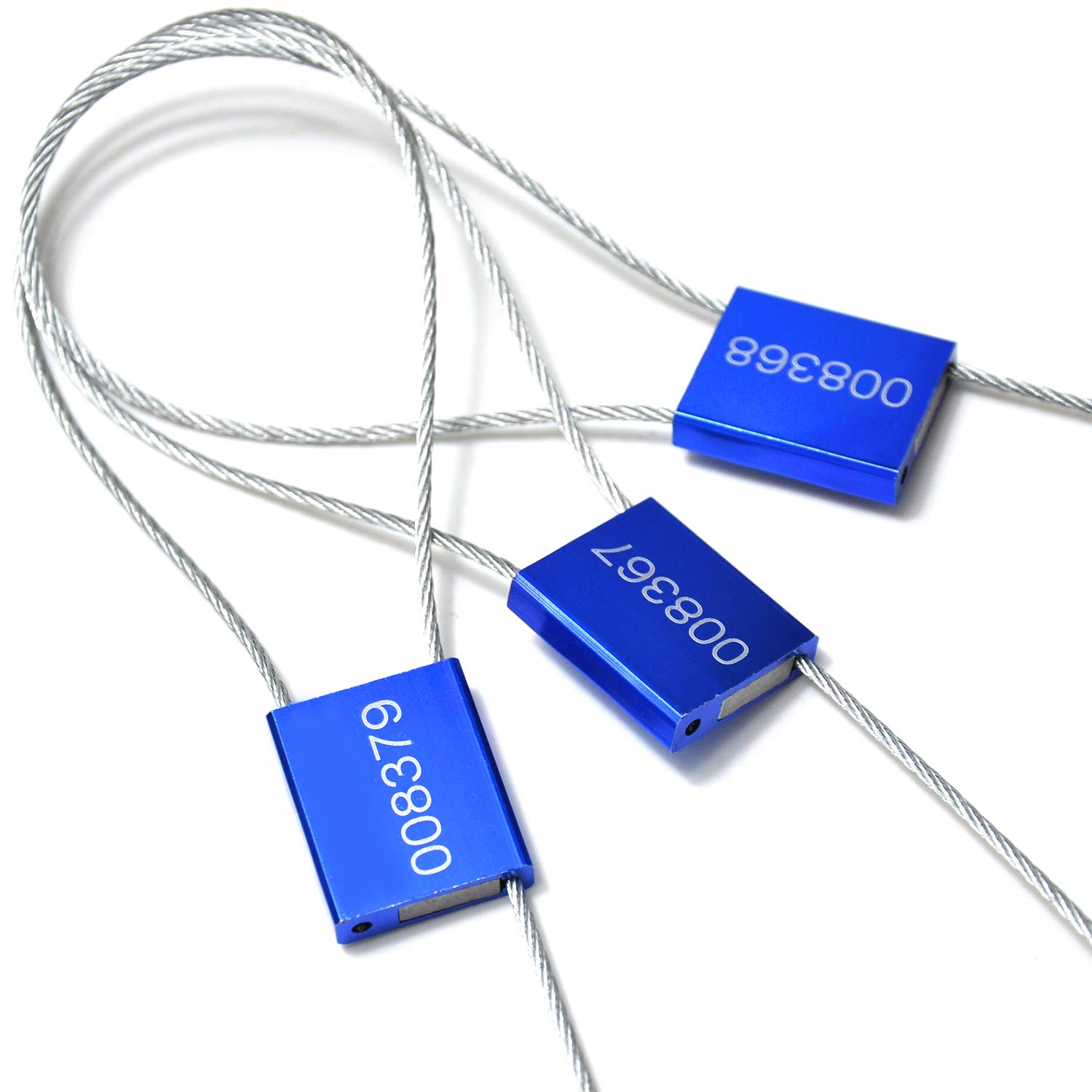 50 precintos de seguridad numerados, precintos de cable metálico, etiquetas antifalsificación, precintos de alambre de acero para envíos y logística (azul)
