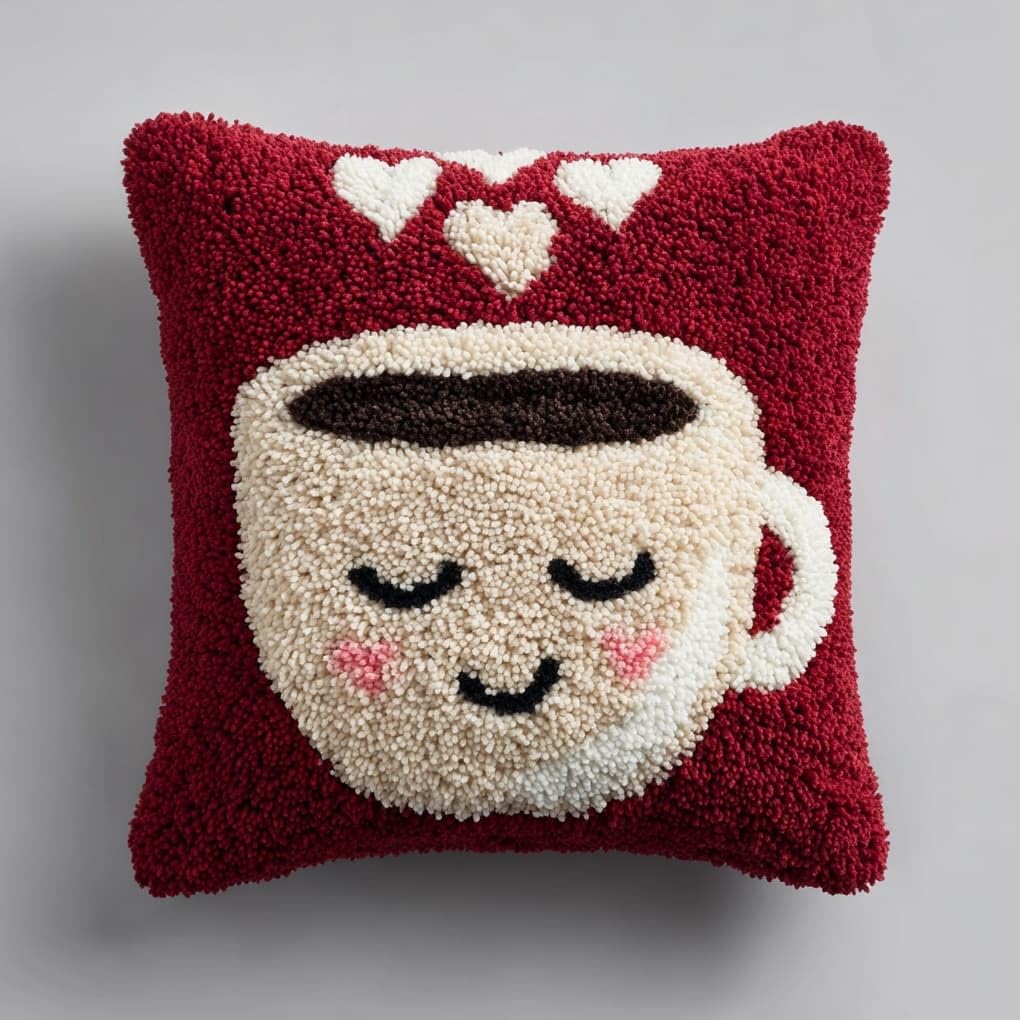 Latch Hook Pillowcase Cushion Kits,Cartoon smiley face coffee cup
