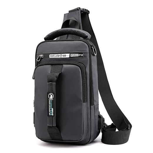 Mochila Transversal Masculina Com Porta USB, Bolsa Tiracolo Impermeável, Alça Ajustável
