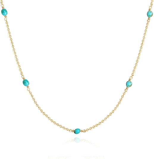 Fettero Dainty Beads Choker Neckces for Women - 14K Gold Plated Beaded Necklace Summer Beach Choker Boho Gold Necklace for Women Jewelry