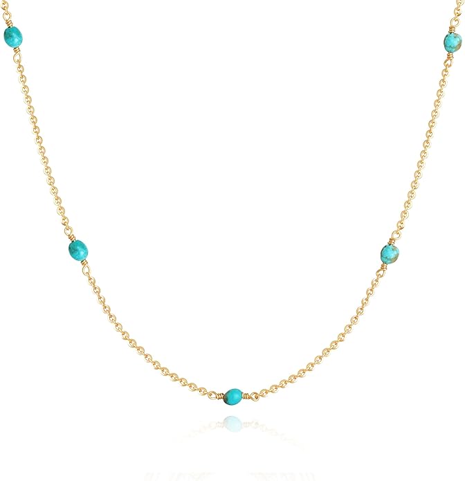 Fettero Dainty Beads Choker Neckces for Women - 14K Gold Plated Beaded Necklace Summer Beach Choker Boho Gold Necklace for Women Jewelry