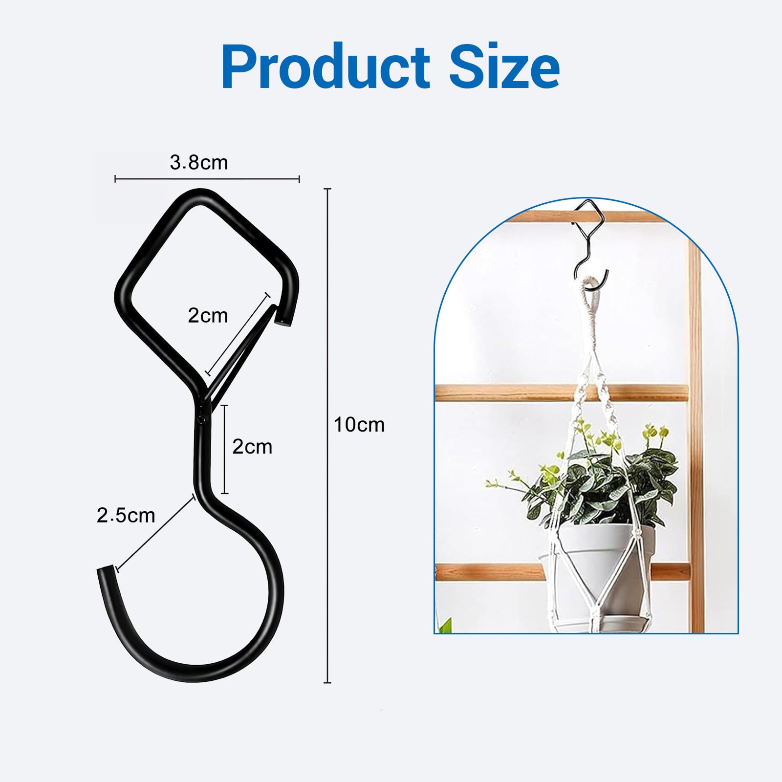 laveroar 10 Pack S Hooks, Black Heavy Duty Large 10cm Metal S Hooks with Safety Buckle Hanging for Plants Lights, Kitchenware - Image 2