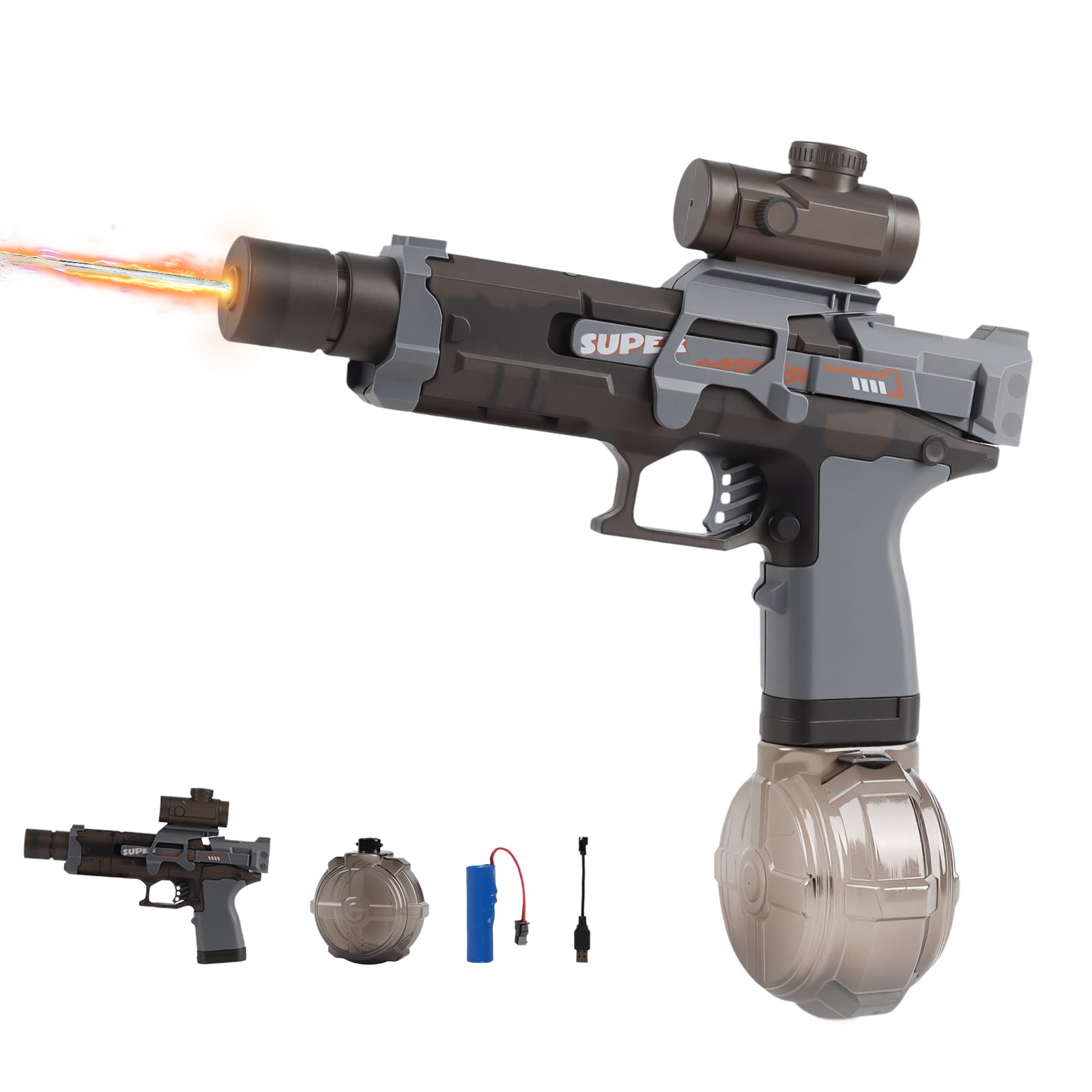 Electric Water Gun - Automatic Continuous Water Pistol with Light, Rechargeable Water Blaster Guns for Kids Adults, Outdoor/Summer/Party/Swimming Pool/Garden/Beach Toy Guns - Grey