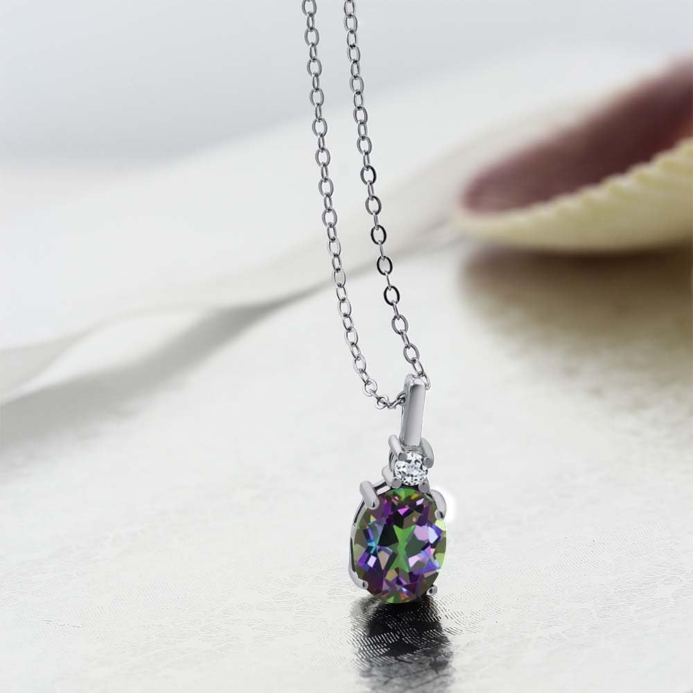 Gem Stone King 2.38 Cttw Green Mystic Topaz and White Topaz Pendant Necklace For Women | 925 Sterling Silver | Gemstone November Birthstone | Oval 9X7MM | With 18 Inch Silver Chain - Image 3